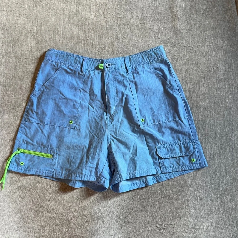 Camp Beverly Hills Vintage Pull on Nylon Shorts Size 16 Green Accents‎ Pockets
